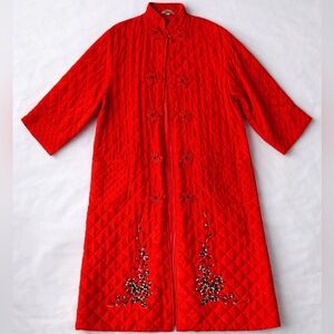 Vintage Japanese Quilted Robe Coat | Red Embroidered Kimono | Made in Japan